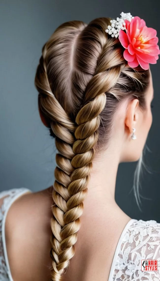 14. Dutch Braid with Flower Accessories | 30 Easy Dutch Braid Hairstyles - Mastering On Style
