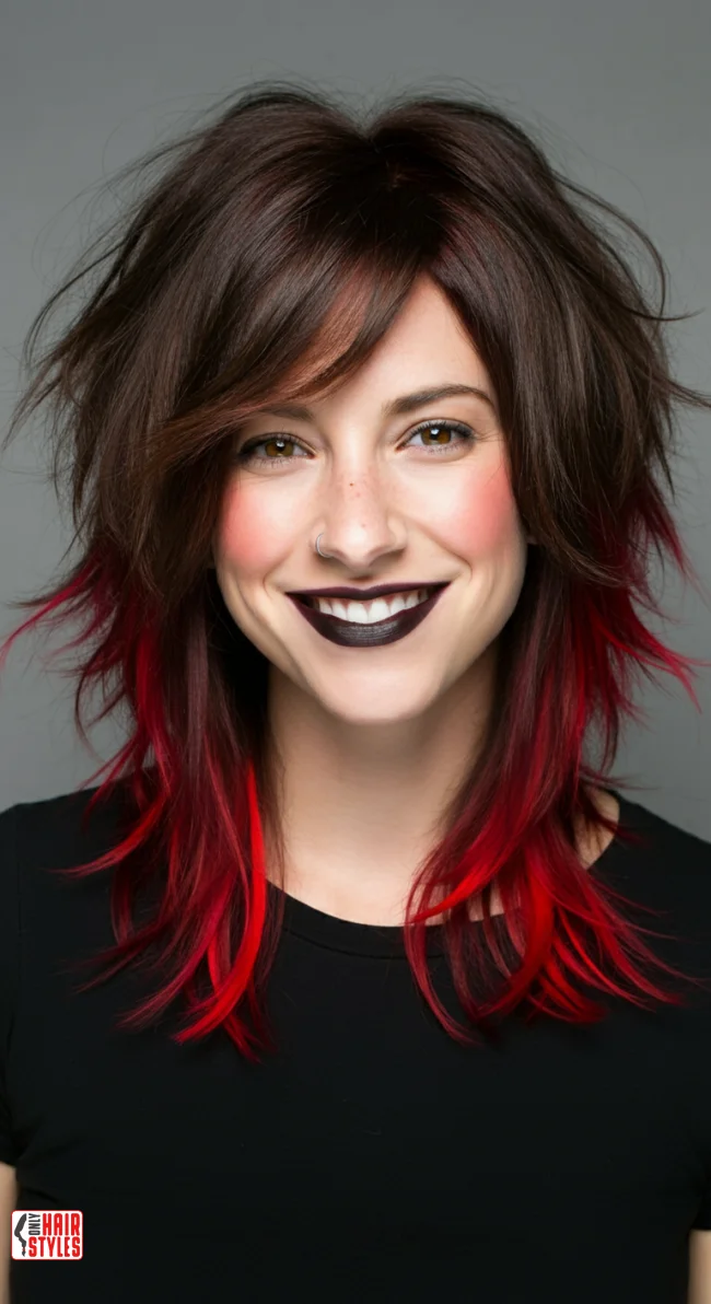 9. Layered Wolf Cut with Fiery Red Tips | 10 Daring Medium-Length Wolf Cut Ideas For An Edgy Look