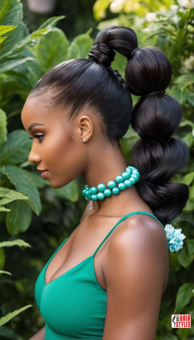 8. Bubble Ponytail with Color Accents | Cute Ponytail Hairstyles For Black Girls: Embrace Your Natural Beauty