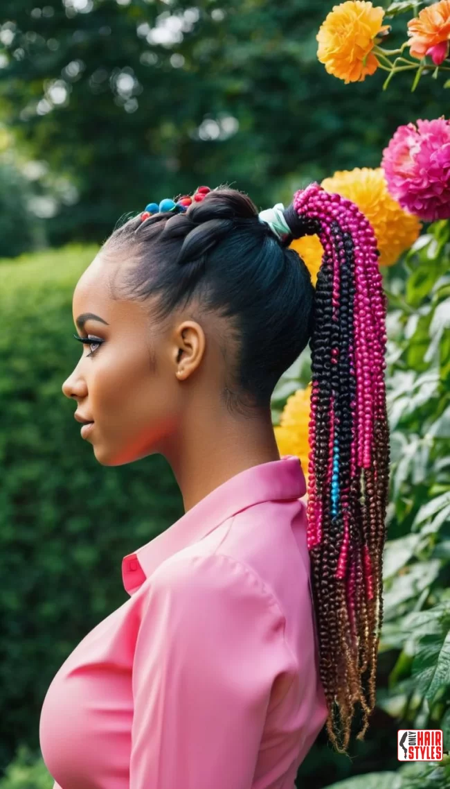 8. Bubble Ponytail with Color Accents | Cute Ponytail Hairstyles For Black Girls: Embrace Your Natural Beauty