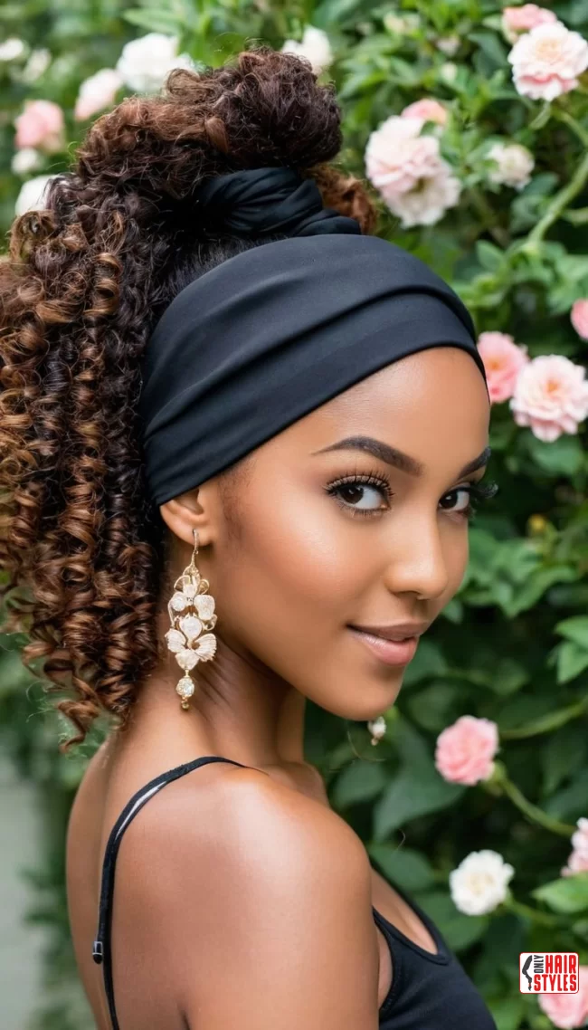 5. Curly Ponytail with Head Wrap | Cute Ponytail Hairstyles For Black Girls: Embrace Your Natural Beauty