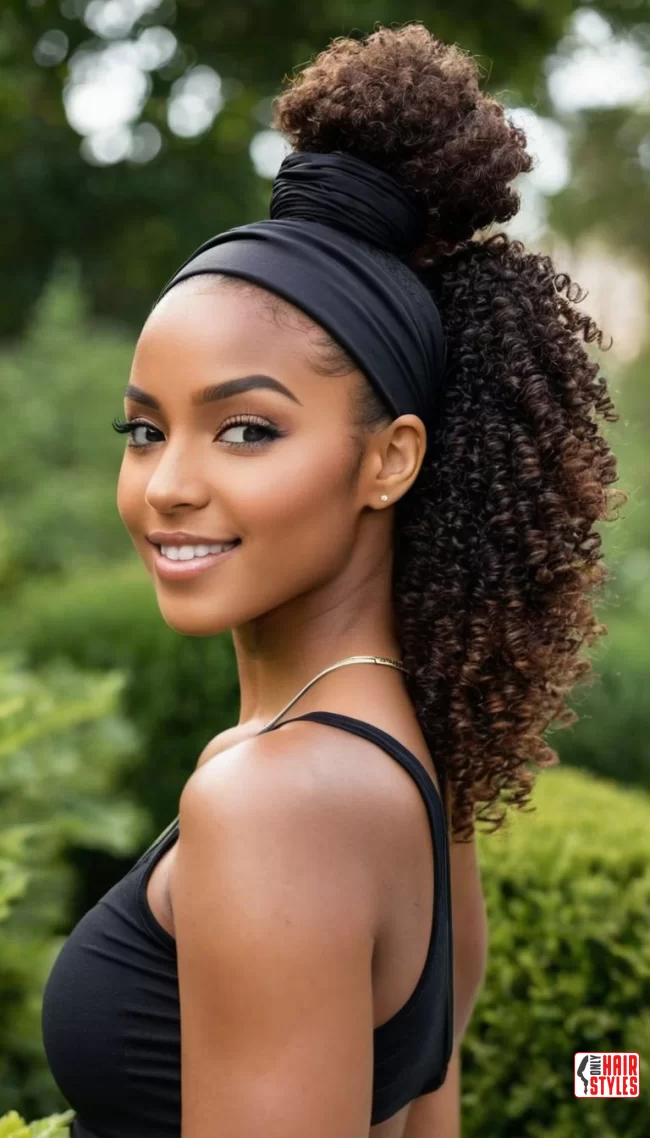 5. Curly Ponytail with Head Wrap | Cute Ponytail Hairstyles For Black Girls: Embrace Your Natural Beauty
