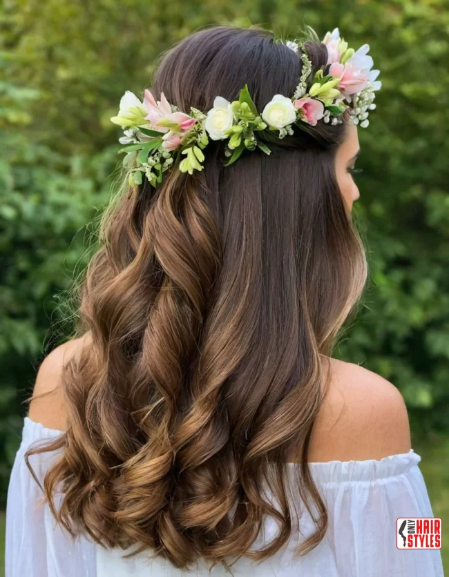 Half-Up Flower Crown | Spring Hairstyles For Long Hair: Fresh Looks