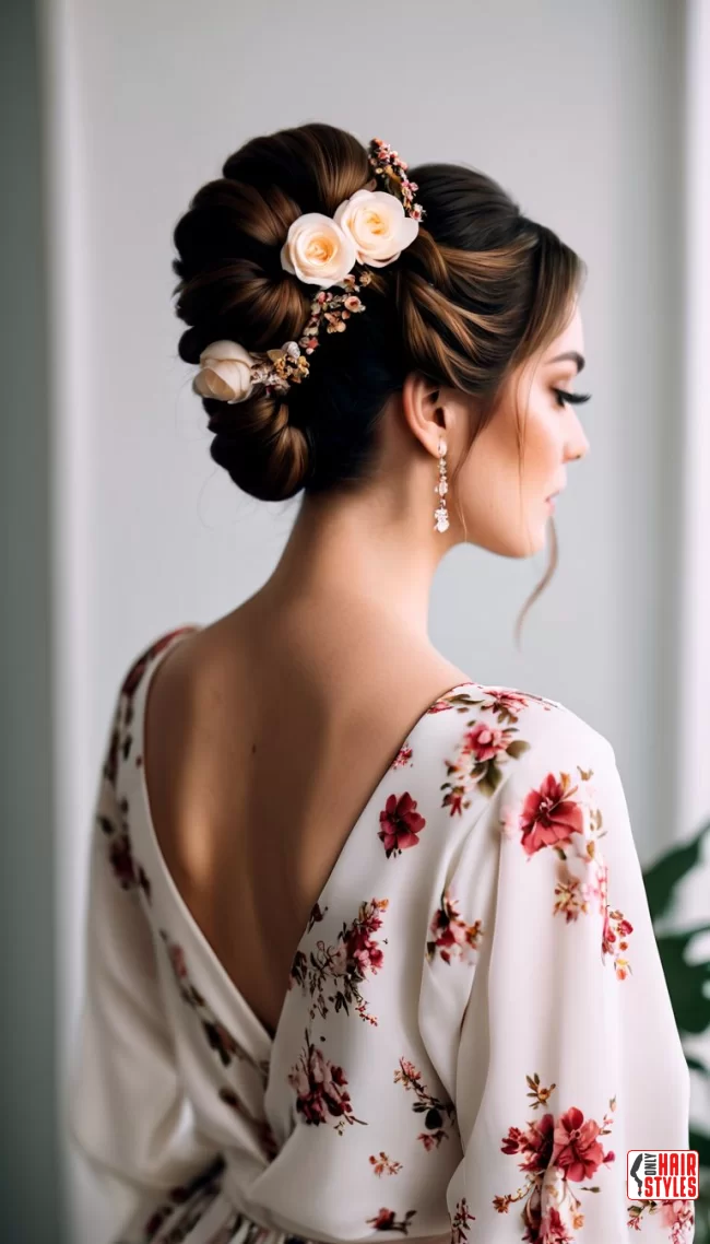 Twisted Bun with Floral Accents | Explore Cute Bun Hairstyle Ideas For A Stylish Look!