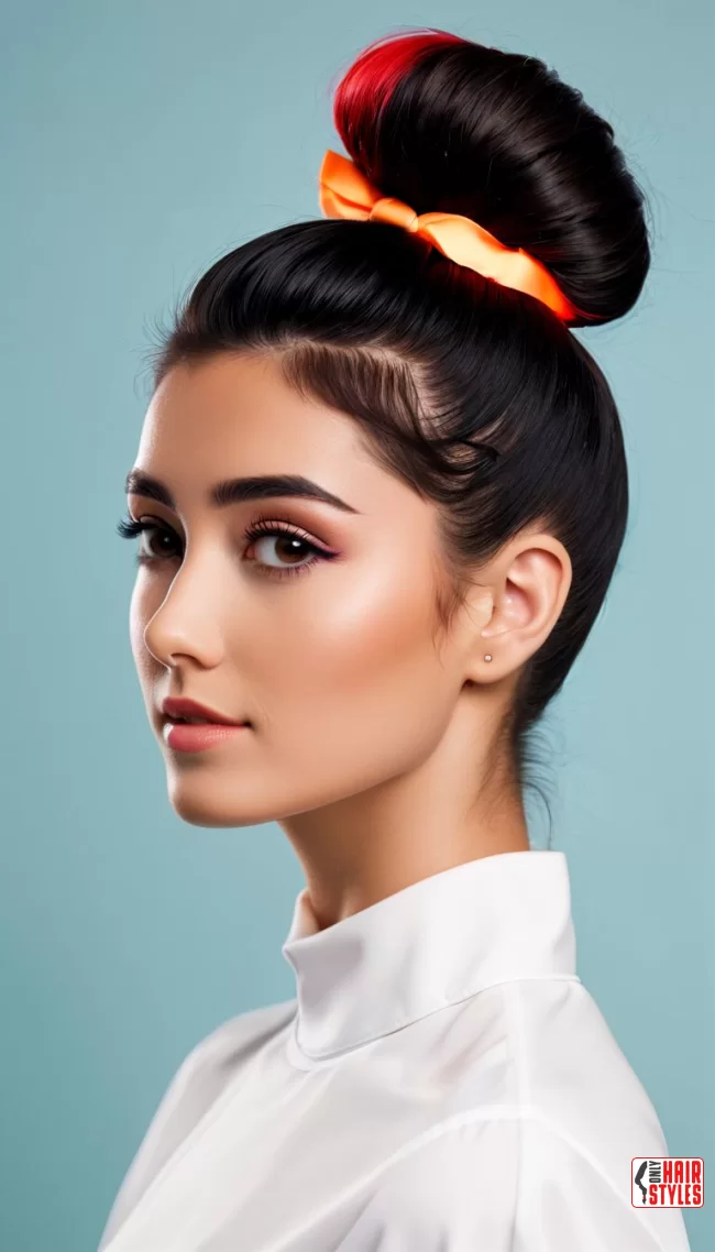 Top Knot with a Pop of Color | Explore Cute Bun Hairstyle Ideas For A Stylish Look!