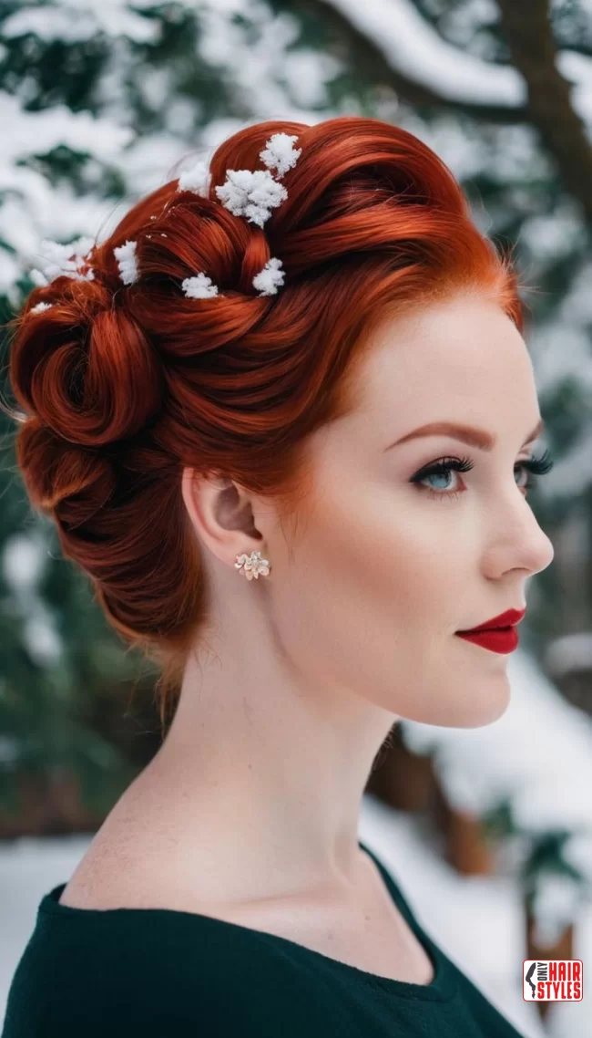 Redhead Updo with Floral Accents | Radiant Red Locks: Embracing The Beauty Of Natural Red Hairstyles