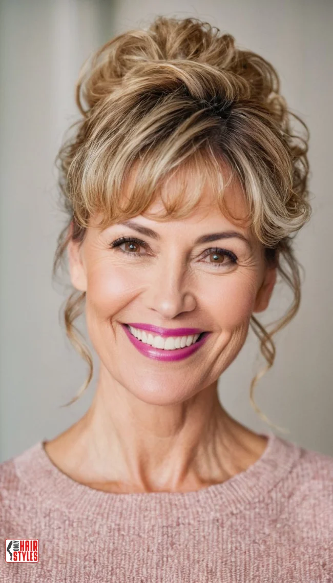 10. Textured Bangs with a Messy Updo | 10 Chic Hairstyles With Bangs For Women Over 50