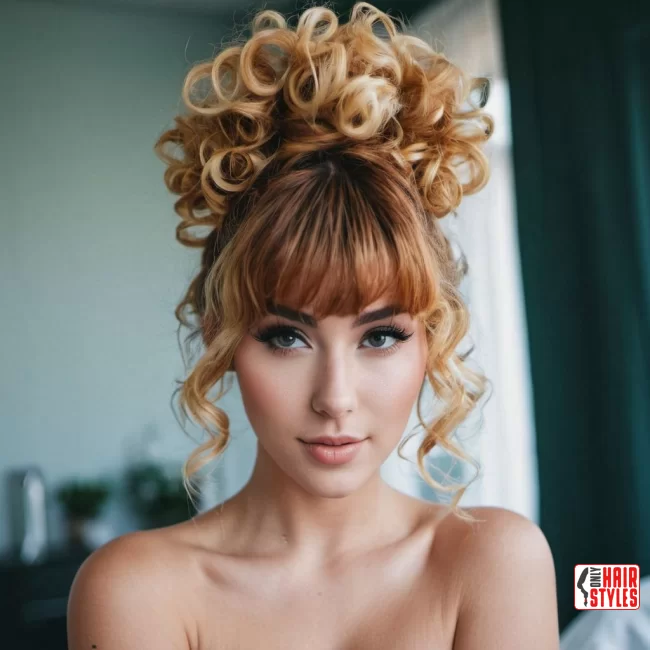 29. Curly Bun with Bangs | 60 Best Curly Hairstyles With Bangs For A Stunning Look!