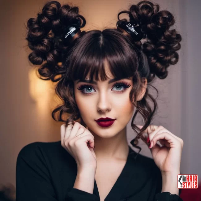 41. Curly Space Buns with Bangs | 60 Best Curly Hairstyles With Bangs For A Stunning Look!