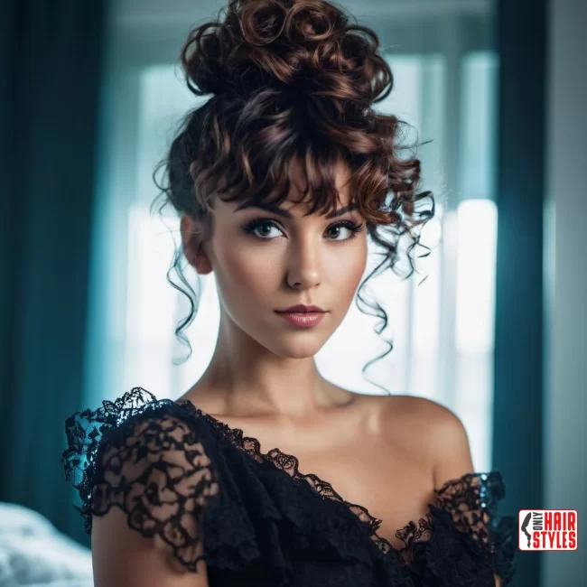 29. Curly Bun with Bangs | 60 Best Curly Hairstyles With Bangs For A Stunning Look!