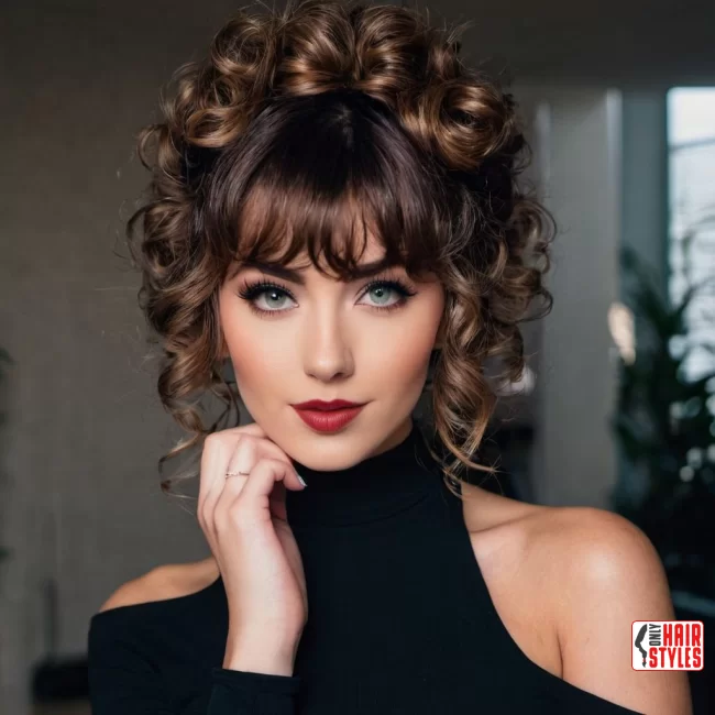 24. Swoop Curly Updo with Bangs | 60 Best Curly Hairstyles With Bangs For A Stunning Look!