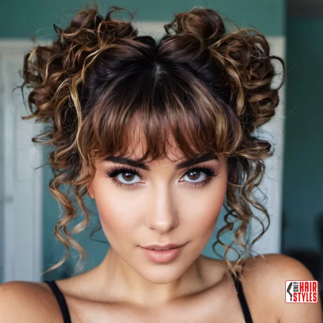 20.&nbsp;Messy Bun with Bangs | 60 Best Curly Hairstyles With Bangs For A Stunning Look!