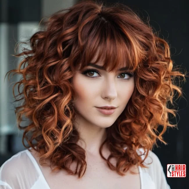 50. Messy Copper Brown Hair with Bangs | 60 Best Curly Hairstyles With Bangs For A Stunning Look!