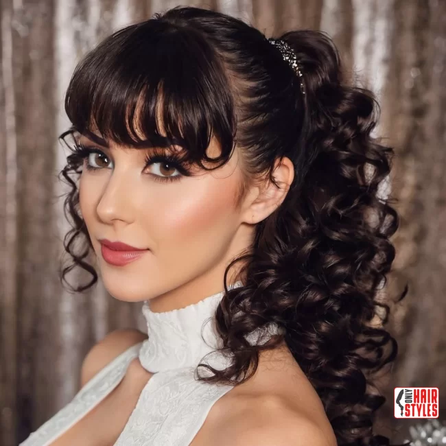 10. Curly Ponytail with Bangs | 60 Best Curly Hairstyles With Bangs For A Stunning Look!