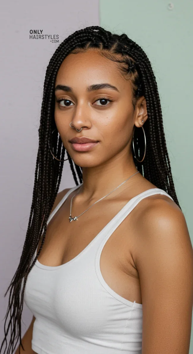 4. Side-Swept Braids | 10 Gorgeous Ways To Style Box Braids