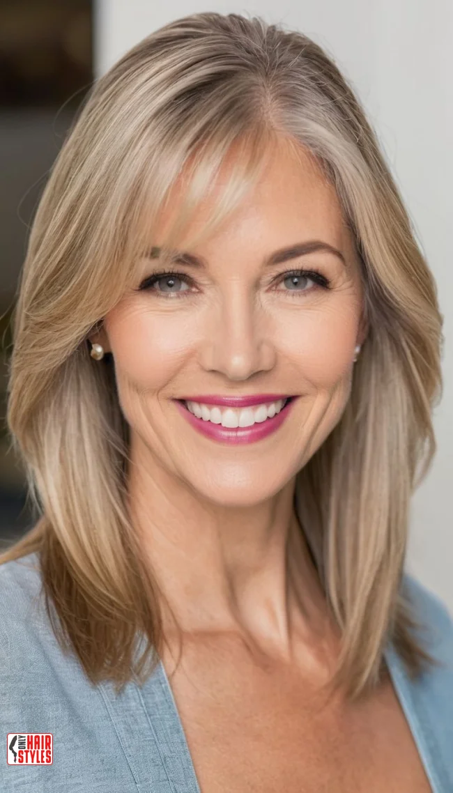 7. Long Straight Hair with Side-Swept Bangs | 10 Bold Hairstyles For Women Over 50 With Square Faces