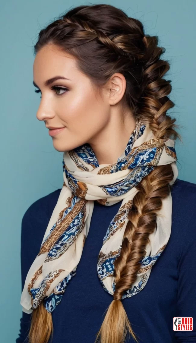 Messy Fishtail with Scarf | Chic And Trendy: 24 Hairstyle Ideas Using A Scarf