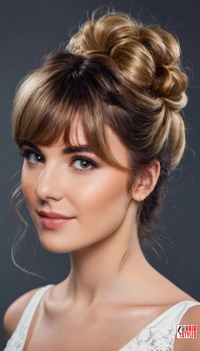 Loose Updo with Messy Bangs | 30 Low-Maintenance Medium-Length Hairstyles With Bangs