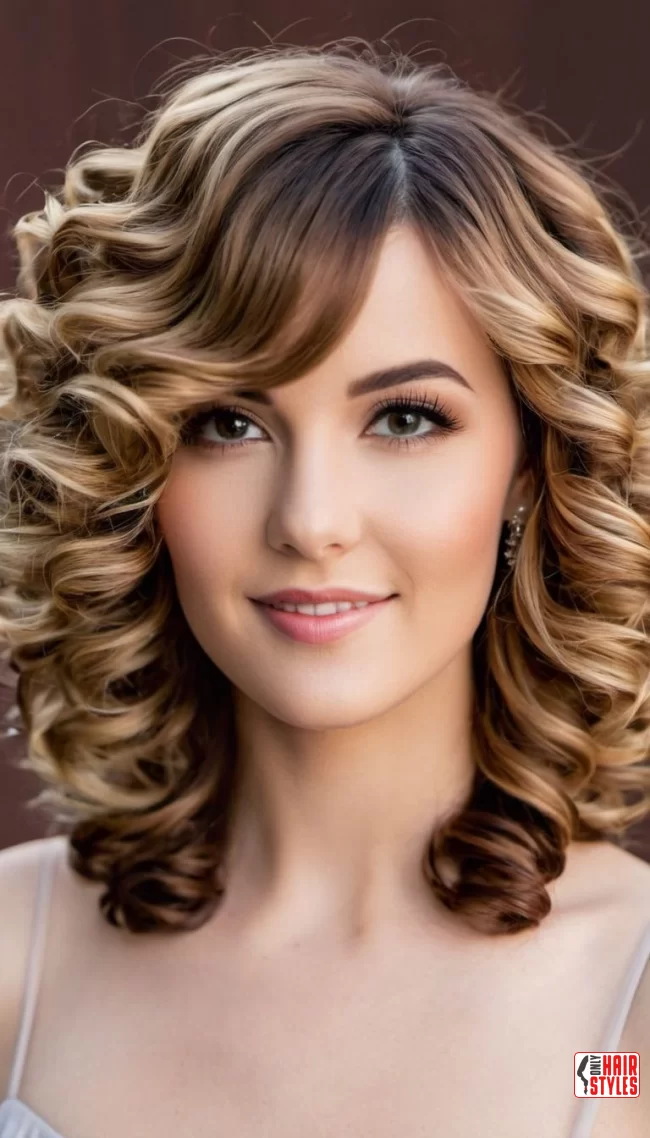Bouncy Curls with Side Bangs | 30 Low-Maintenance Medium-Length Hairstyles With Bangs