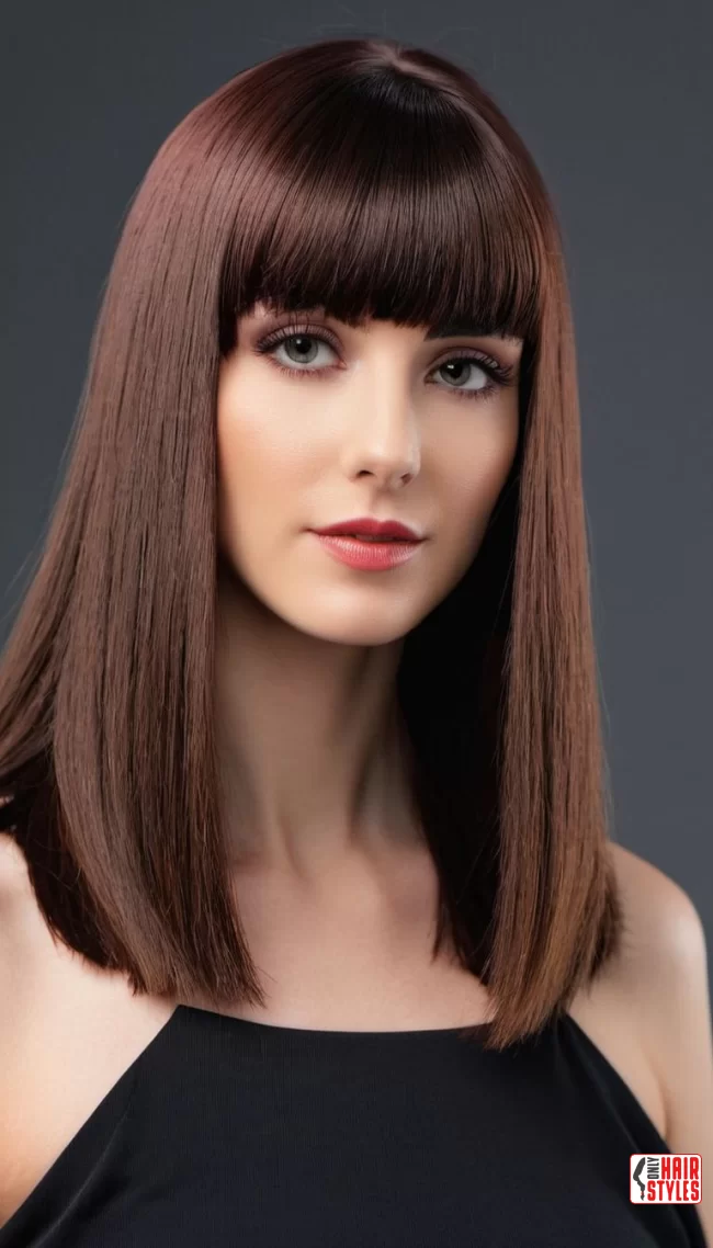 Straight and Sleek with Blunt Cut Bangs | 30 Low-Maintenance Medium-Length Hairstyles With Bangs