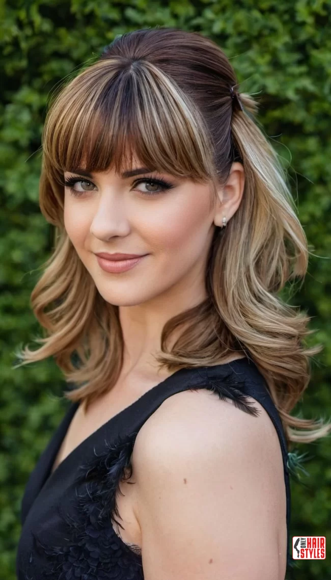 Half-Up Half-Down with Feathered Bangs | 30 Low-Maintenance Medium-Length Hairstyles With Bangs
