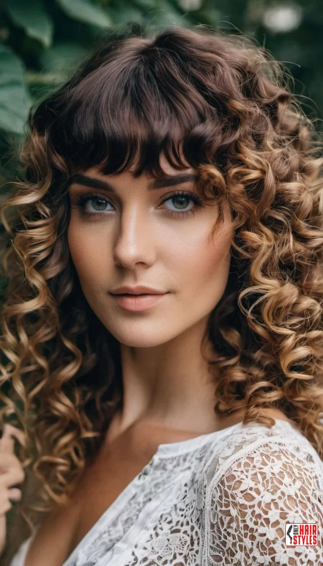Curls and Bangs for a Boho Vibe | 30 Low-Maintenance Medium-Length Hairstyles With Bangs