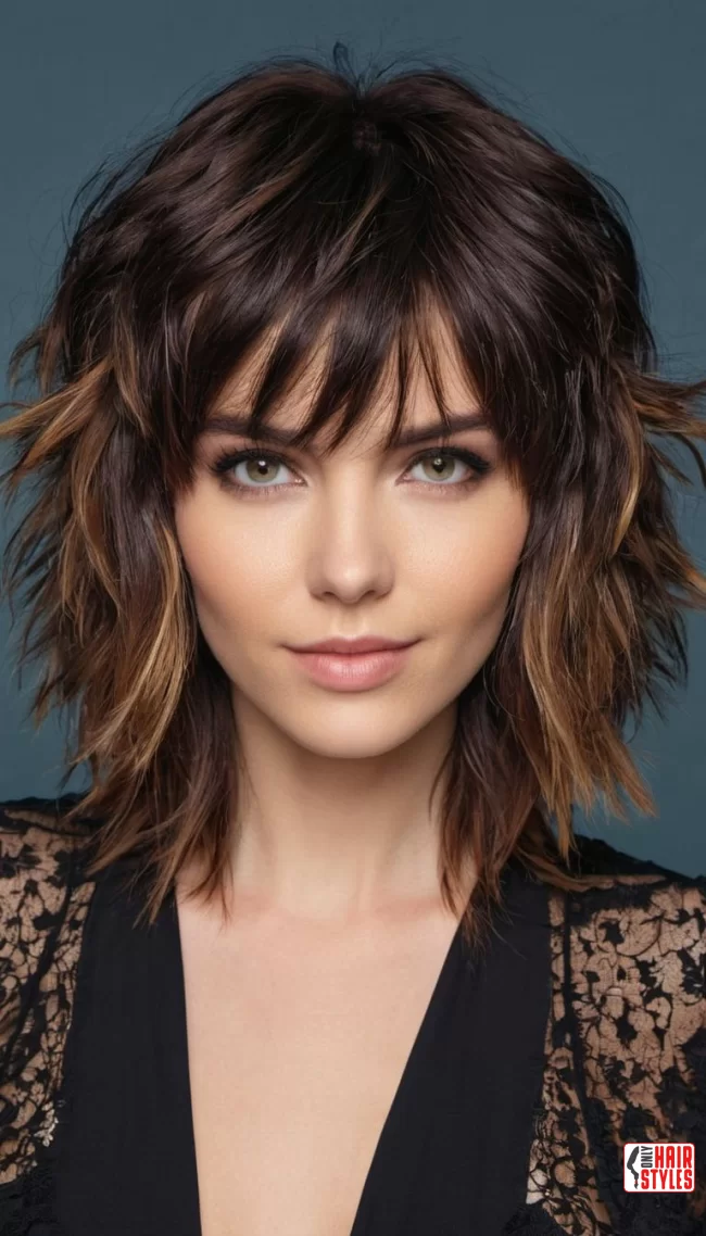 Messy Textured Shag with Peek-a-Boo Bangs | 30 Low-Maintenance Medium-Length Hairstyles With Bangs