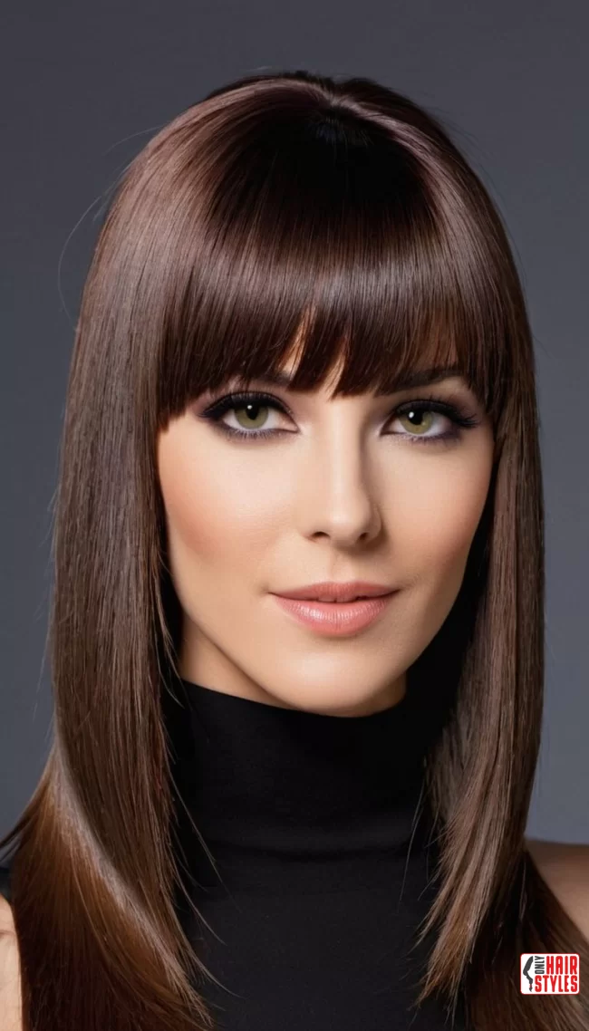 Sleek and Straight with Long Feathered Bangs | 30 Low-Maintenance Medium-Length Hairstyles With Bangs