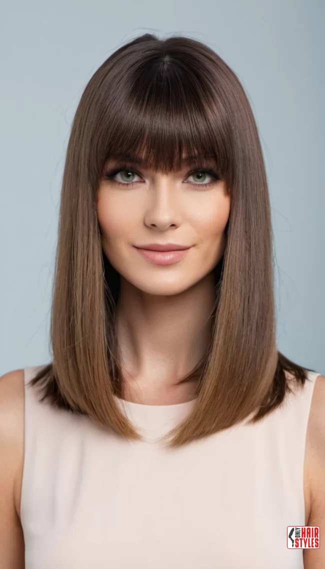 Classic Straight Hair with Curtain Bangs | 30 Low-Maintenance Medium-Length Hairstyles With Bangs