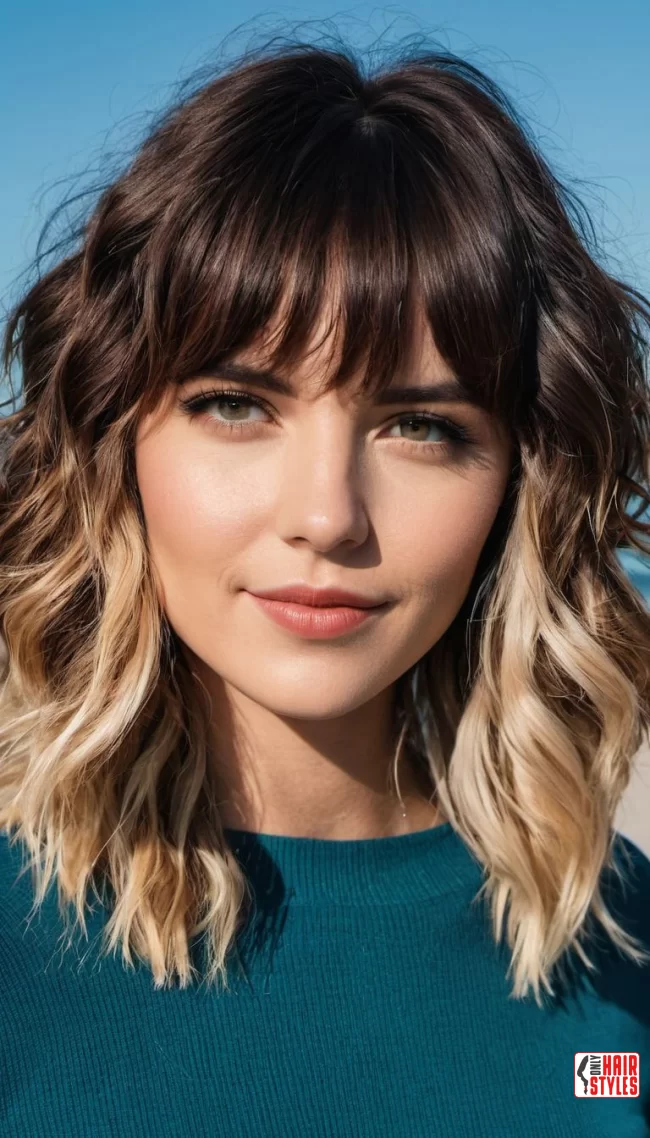 Casual Beach Waves with Wispy Bangs | 30 Low-Maintenance Medium-Length Hairstyles With Bangs