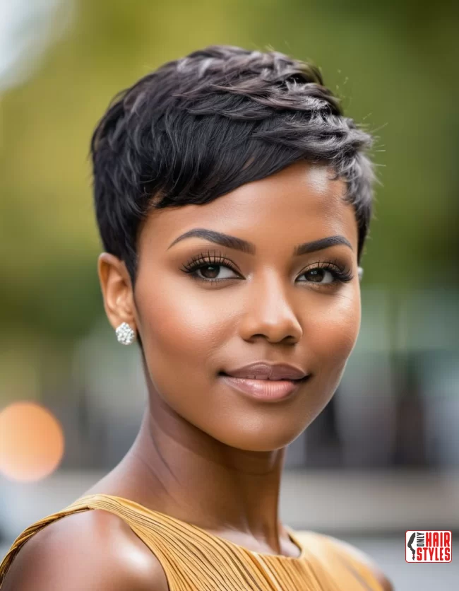 Pixie Cut with Side Bangs | Short Natural Haircuts For Black Women With Round Faces