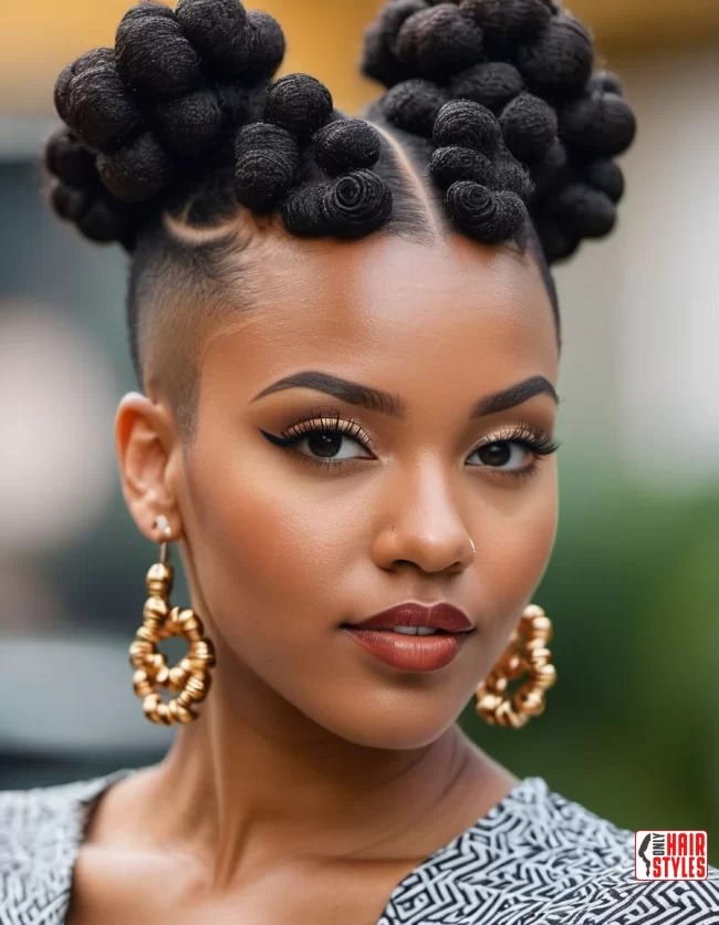 Bantu Knots with Shaved Sides | Short Natural Haircuts For Black Women With Round Faces