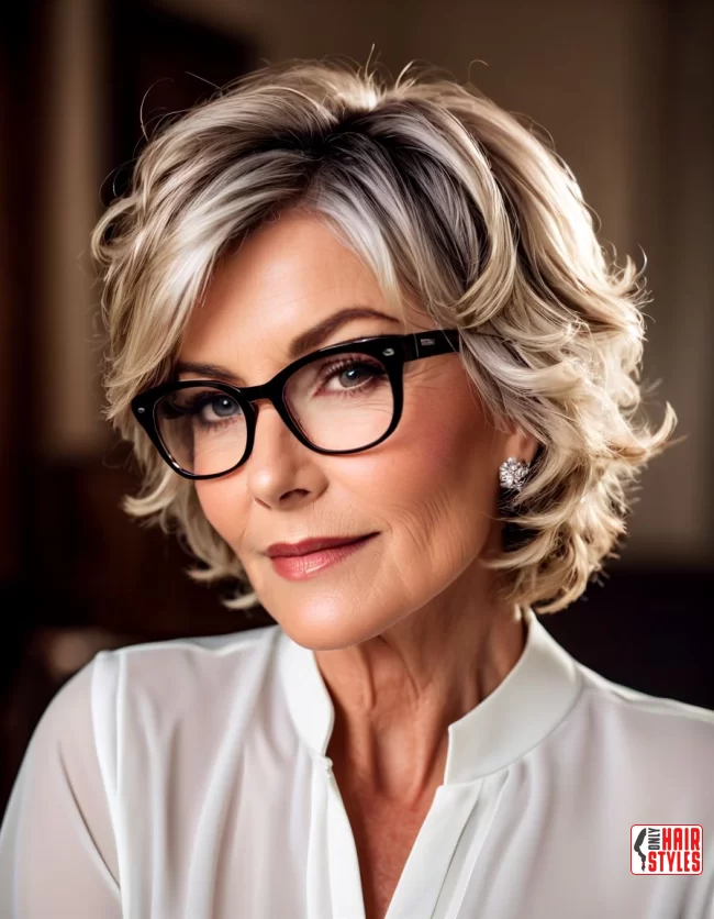Messy Waves with Side Swept Bangs | Short Hairstyles For Women Over 60 With Fine Hair And Glasses