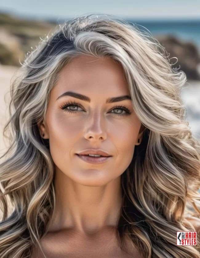 Beachy Waves with Face-Framing Highlights | Balayage Transition To Gray Hair - Gray Hair Balayage