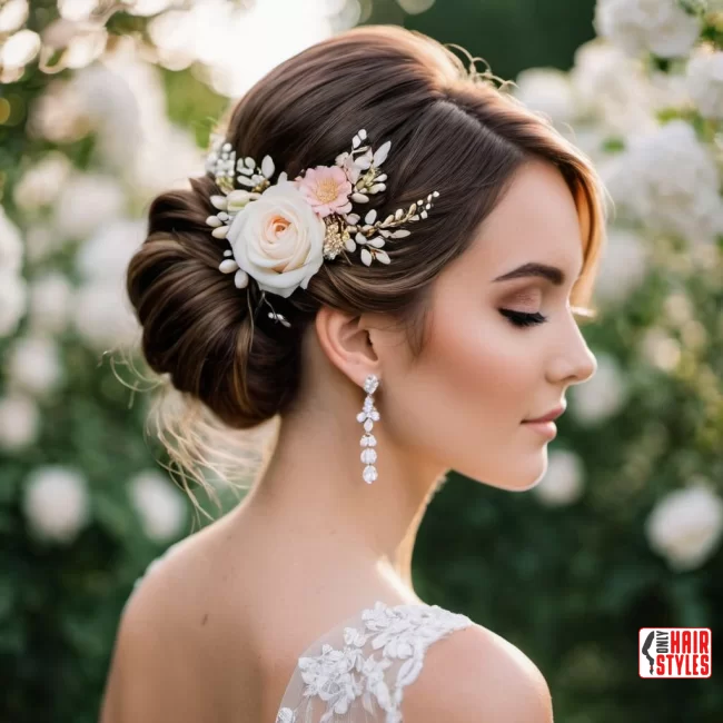 Low Bun with Floral Accents | How To: Hairstyles For Wedding Guests: 10 Most Beautiful Variants With Step-By-Step Guide
