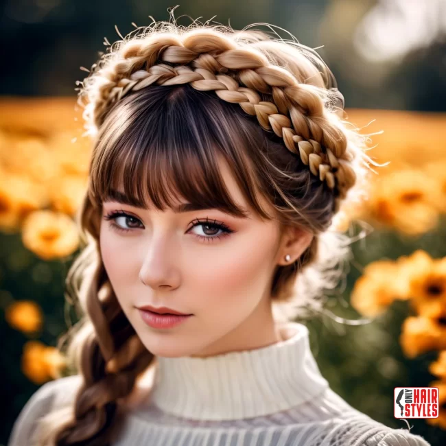 Braided Crown and Bangs | Birkin Bangs: Retro Chic Revival Takes The Hair Scene By Storm