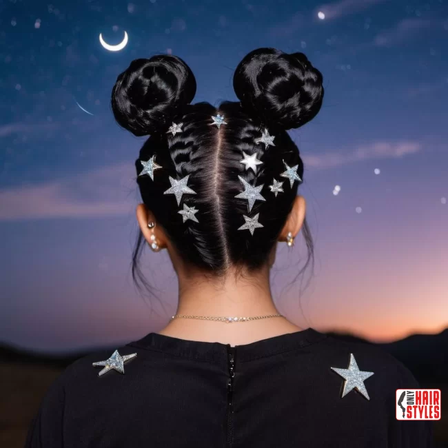 Night Sky-themed Space Buns | Quick And Easy Space Buns Hairstyle Tutorial With Examples
