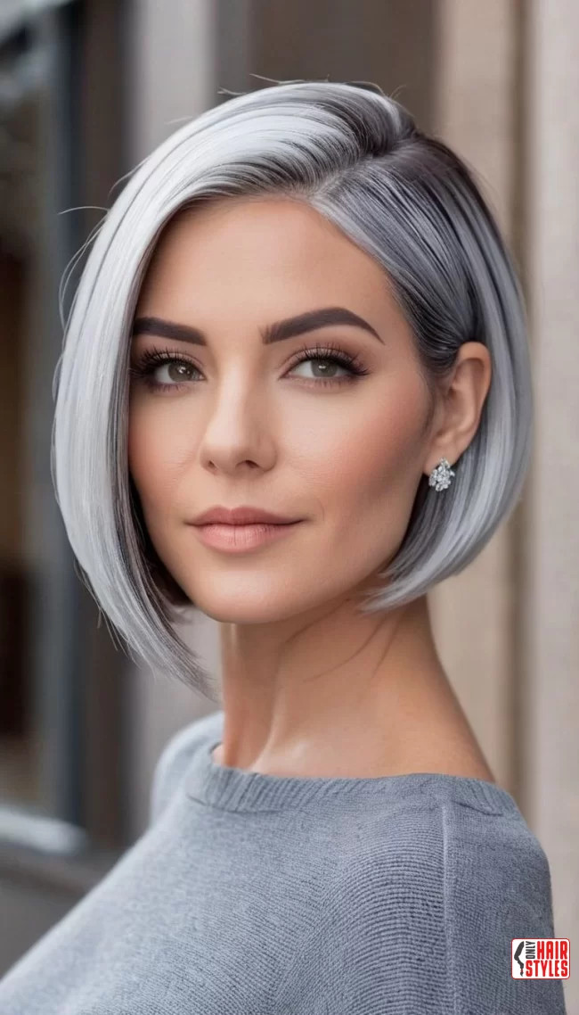 Sleek Bob with Silver Highlights | Chic And Timeless: Embrace The Elegance Of Short Gray Hairstyles