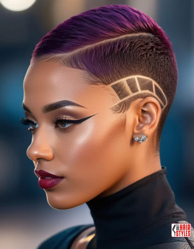 Buzz Cut with Line Design | Short Natural Fade Haircuts For Black Females (2024)